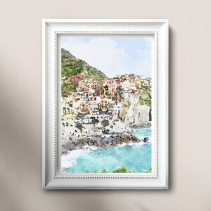 Manarola watercolor print, Cinque Terre travel poster, Italy wall art, Italian beach, Digital Printable Download 2x3, 5x7 8x10, 11x14, 18x24 image 7