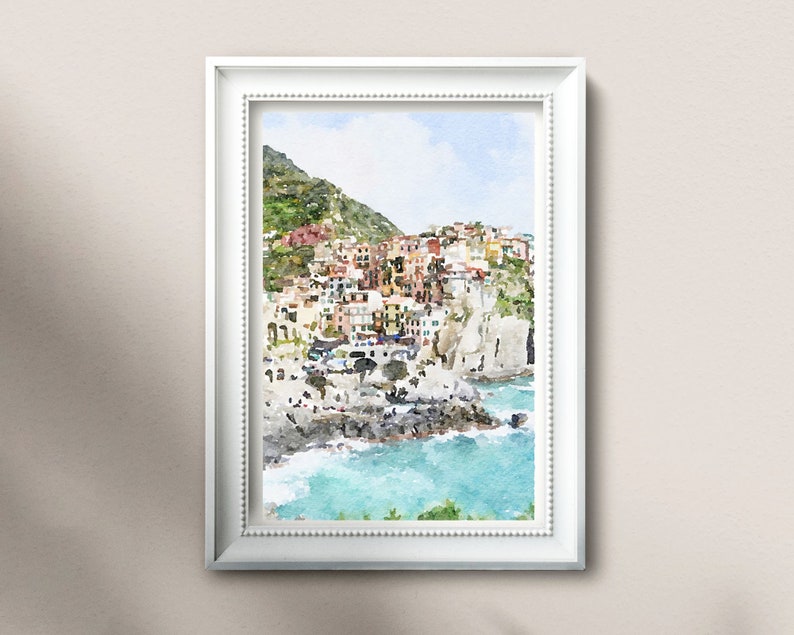 Manarola watercolor print, Cinque Terre travel poster, Italy wall art, Italian beach, Digital Printable Download 2x3, 5x7 8x10, 11x14, 18x24 image 7