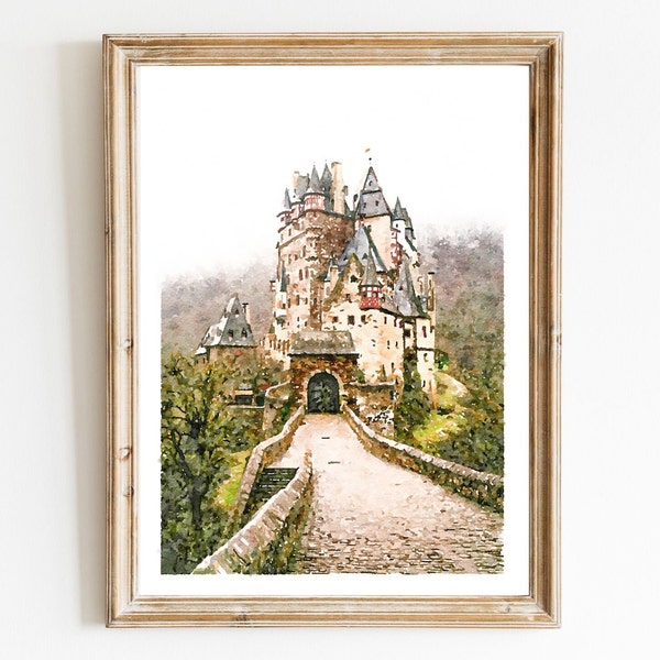 Burg Eltz Castle watercolor Print, German Castle, European travel poster, Digital Download 2x3, 5x7, 8x10, 11x14, 18x24