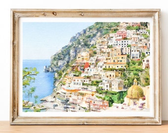 Positano, Amalfi coast watercolor print, Italy travel poster, Digital download 2x3, 5x7, 8x10, 11x14, 18x24