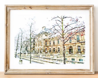 パリの水彩画プリント、ウォールアート ストリート ビルビュー、トラベル ウォールアート、フランスのアートプリント、ダウンロード印刷可能 2x3、5x7 8x10、11x14、18x24