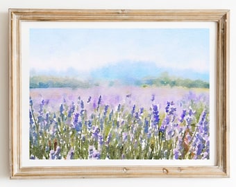 Lavender watercolor print, French Country decor, printable floral print, Instant download