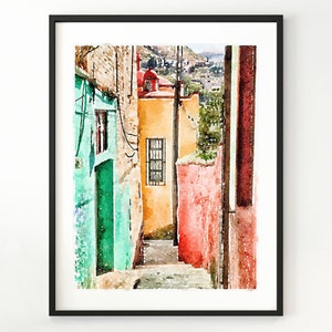 México, Guanajuato, impresión de acuarela, arte mexicano, arte de pared colorido, pintura digital 5x7, 8x10, 11x14, 18x24