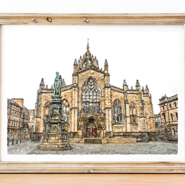 St. Giles Cathedral in Edinburgh watercolor print, Scotland Wall Art, Digital Printable 5x7, 8x10, 11x14, 18x24