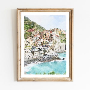 Manarola watercolor print, Cinque Terre travel poster, Italy wall art, Italian beach, Digital Printable Download 2x3, 5x7 8x10, 11x14, 18x24 image 6