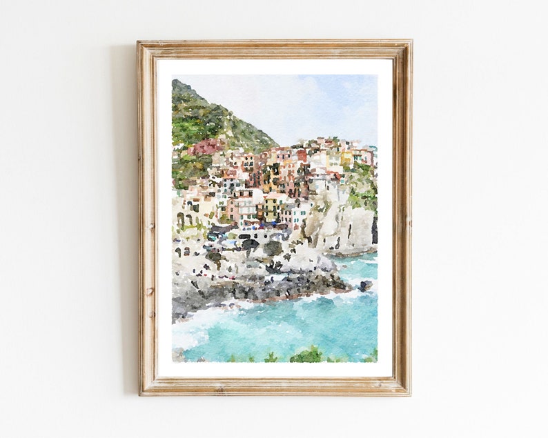 Manarola watercolor print, Cinque Terre travel poster, Italy wall art, Italian beach, Digital Printable Download 2x3, 5x7 8x10, 11x14, 18x24 image 6