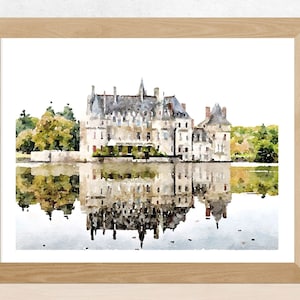 Château de la Bretesche Château aquarelle, Missillac, France Wall Art, Téléchargement numérique 2x3, 5x7, 8x10, 11x14, 18x24