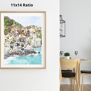 Manarola watercolor print, Cinque Terre travel poster, Italy wall art, Italian beach, Digital Printable Download 2x3, 5x7 8x10, 11x14, 18x24 image 3