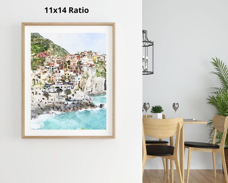 Manarola watercolor print, Cinque Terre travel poster, Italy wall art, Italian beach, Digital Printable Download 2x3, 5x7 8x10, 11x14, 18x24 image 3