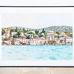 Zaton Croatia Watercolor print, Zaton City Skyline, Croatia travel poster, European Travel Art, Digital Download 2x3, 5x7, 8x10, 16x9, 18x24