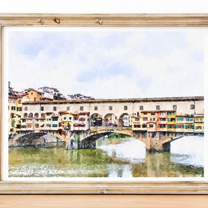 Florence, Ponte Vecchio watercolor print, Italy print, Florence River Arno, Tuscany travel poster, Instant download 2x3, 5x7, 16x9,  18x24