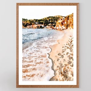Sunset Beach watercolor print, Seascape Italy Elba, Instant Download