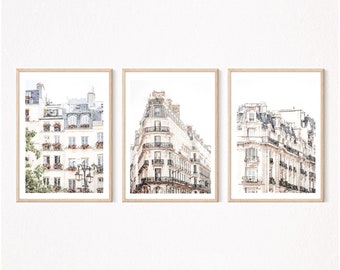 Set of 3 Paris Architecture Print, France Gallery Prints, Neutral French Decor, Travel Posters, Digital Download, 5x7, 8x10, 11x14
