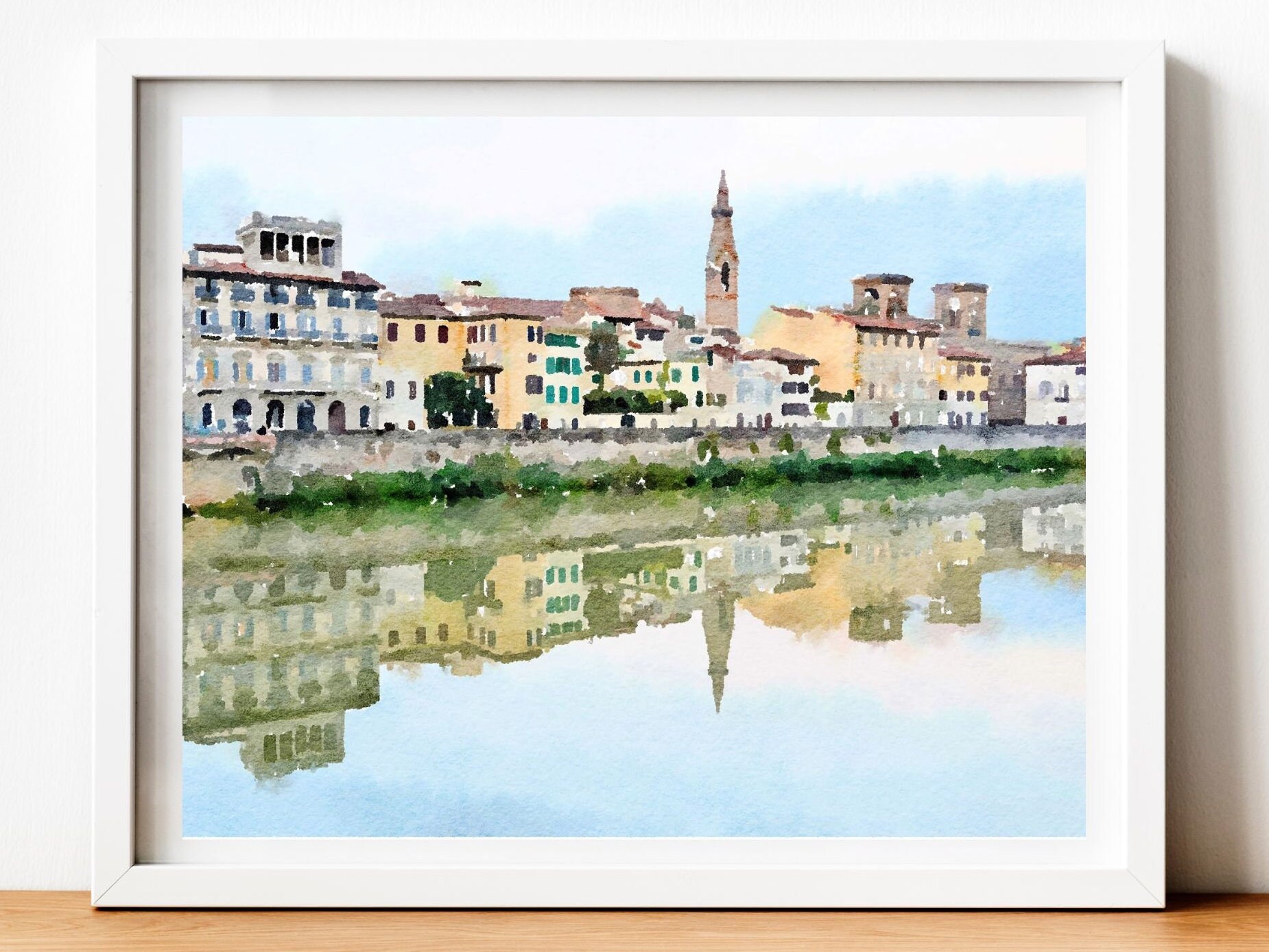 Florence watercolor print, Arno River waterfront, Italian travel gifts, Tuscany Print, Instant download