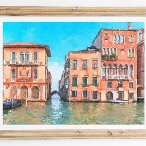 Venice canalas watercolor, Venice Italy art print, Venice bridge, architecture, windows, Instant download