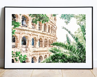 The Colosseum, Rome Italy, Watercolour Print, Rome Travel gifts, Instant download