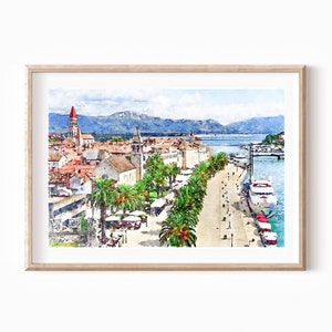 Croatia, Trogir watercolor print, Croatia travel poster, European travel gift, Digital Download 2x3, 5x7, 18x24