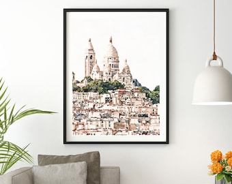 Sacre coeur Paris watercolor print, Paris Montmartre travel poster, France watercolor print, Digital Download 2x3, 5x7, 8x10, 11x14, 18x24