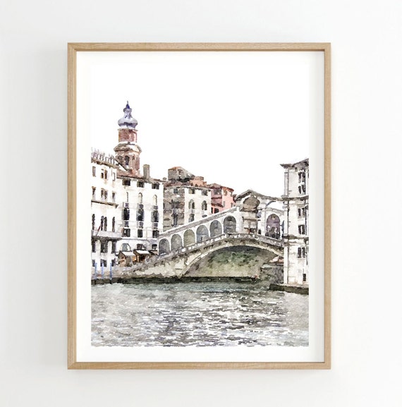 Venice Rialto Bridge Watercolor Print, Italian Decor, Italian Gallery Wall Art, Digital Printable 5x7, 8x10, 11x14, 16x20, 18x24