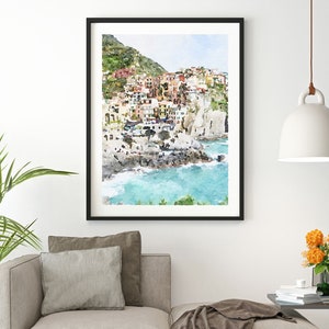 Manarola watercolor print, Cinque Terre travel poster, Italy wall art, Italian beach, Digital Printable Download 2x3, 5x7 8x10, 11x14, 18x24 image 5