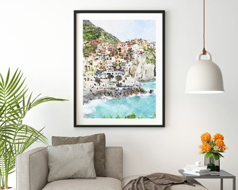 Manarola watercolor print, Cinque Terre travel poster, Italy wall art, Italian beach, Digital Printable Download 2x3, 5x7 8x10, 11x14, 18x24 image 5