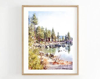 Lake Tahoe watercolor print, California painting, California National Park,  Digital download 2x3, 5x7, 8x10, 11x14, 18x24