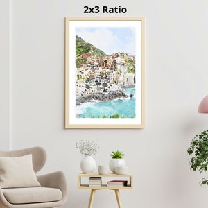 Manarola watercolor print, Cinque Terre travel poster, Italy wall art, Italian beach, Digital Printable Download 2x3, 5x7 8x10, 11x14, 18x24 image 2