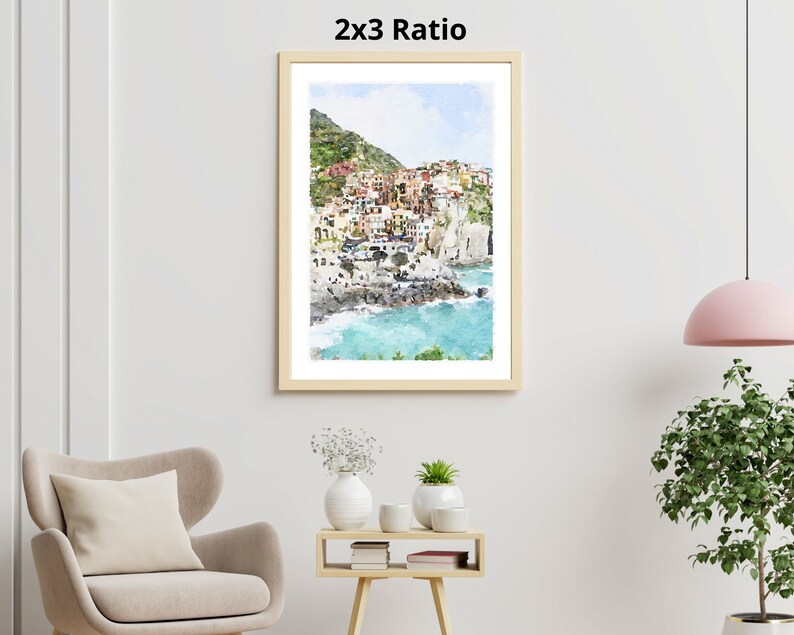 Manarola watercolor print, Cinque Terre travel poster, Italy wall art, Italian beach, Digital Printable Download 2x3, 5x7 8x10, 11x14, 18x24 image 2