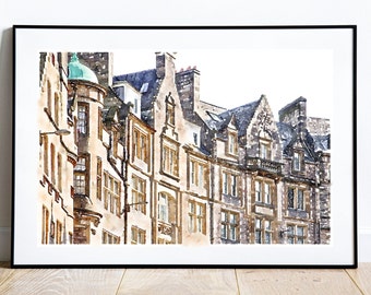 Edinburgh Scotland watercolor print, Europe travel poster, Edinburgh City Print, Digital Download 2x3, 5x7, 11x14, 18x24