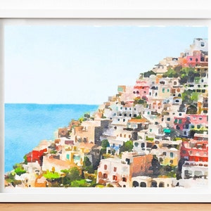 Positano Italy Watercolor print, watercolor Amalfi coast, Liguria painting, Italy travel gifts, Instant download