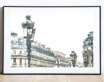 パリの建築水彩画プリント、フランス旅行ポスター、リビングルームの装飾、印刷可能なデジタルダウンロード 2x3、5x7、8x10、11x14、18x24