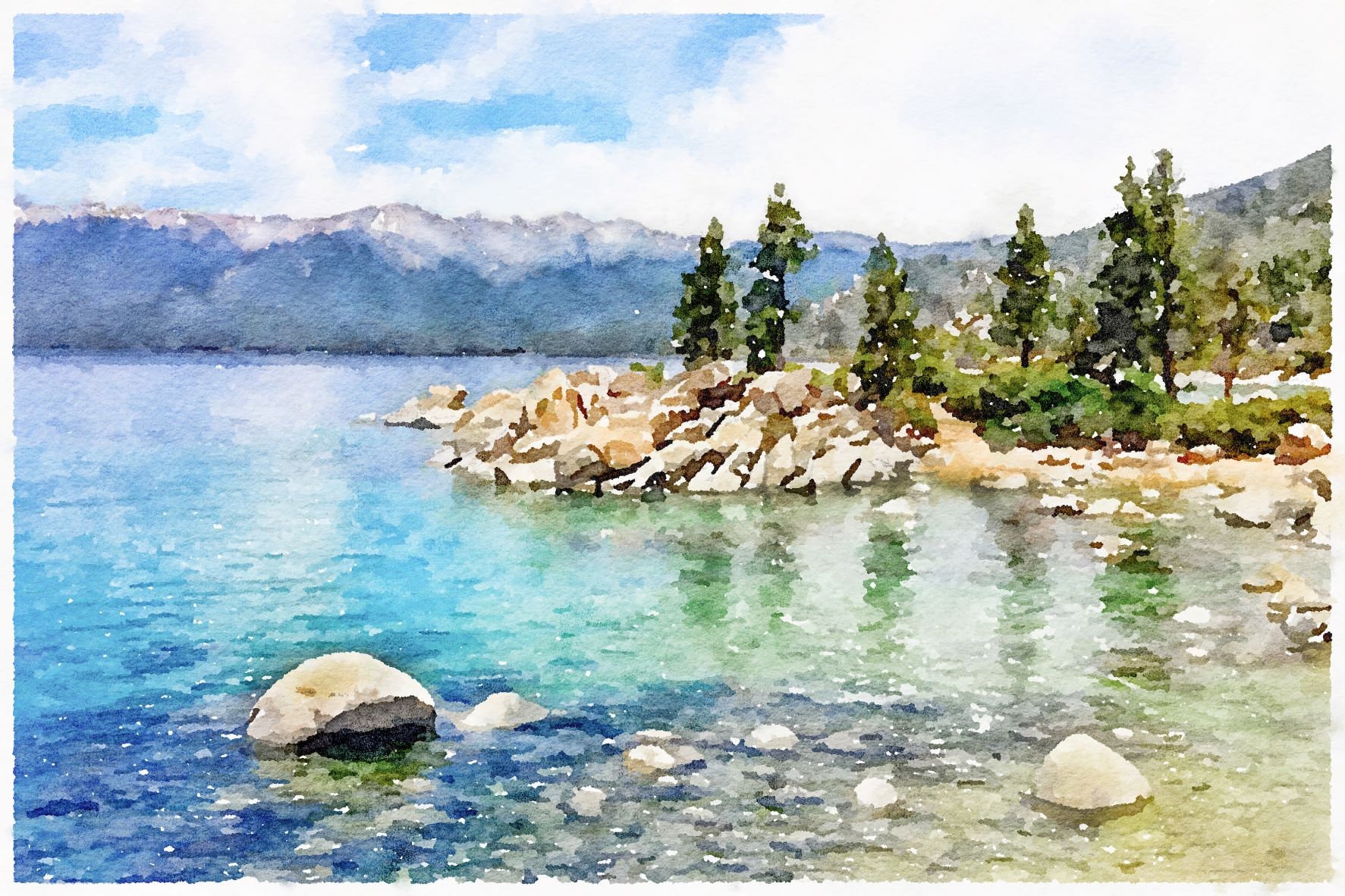 Lake Tahoe Watercolor Print California Painting California - Etsy