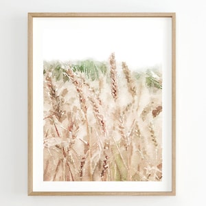 Stampa ad acquerello del campo di grano, paesaggio estivo, poster botanico neutro, arredamento della fattoria, download digitale 2x3, 5x7, 8x10, 11x14, 18x24