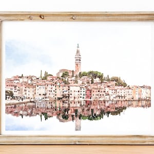 Croatia, Old town in Rovinj watercolor print, Seascape architecture, Croatia travel poster, Digital Download 2x3, 5x7, 8x10, 11x14, 18x24