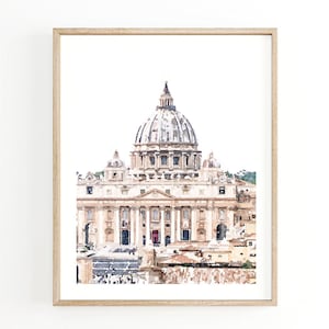 Vaticaanse aquarelprint, Rome Italië reisposter, Neutral Wall Art Decor Photography, Digitale download 5x7, 8x10, 11x14, 16x20, 18x24