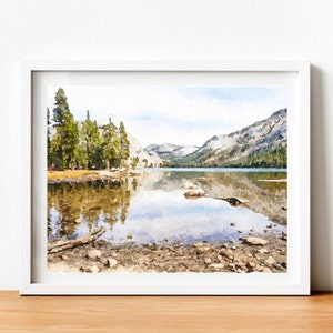 Impression aquarelle du parc national de Yosemite Valley, affiche Mountain Lake, Mountain Forest, Téléchargement numérique 2x3, 5x7, 8x10, 11x14, 18x24