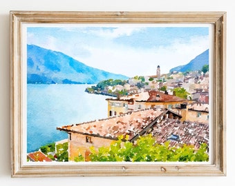 Limone sul Garda Watercolor Print, Italian Wall Decor, Italy Travel Art Print, Instant download