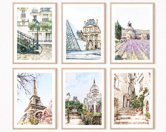 Conjunto de 6 Francia, París, Provenza Lavanda, Edificios, Calle, Decoración Francesa Neutral, Relación Digital Imprimible 5x7 8x10