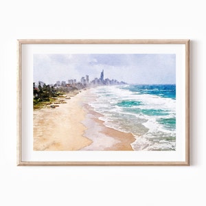 Stampa ad acquerello Gold Coast, poster di viaggio in Australia, Queensland, Surfers Paradise, download digitale 2x3, 5x7, 8x10, 11x14, 18x24