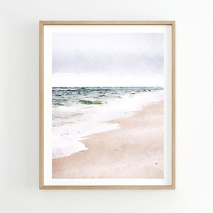 Neutral Beach Watercolor Print Coastal Watercolor Painting Seascape Wall Art Coastline Art Digital Download 5x7, 8x10, 11x14, 16x20, 18x24