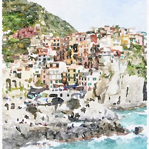 Manarola watercolor print, Cinque Terre travel poster, Italy wall art, Italian beach, Digital Printable Download 2x3, 5x7 8x10, 11x14, 18x24 image 8