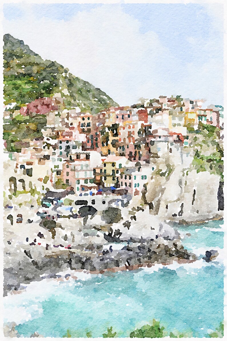 Manarola watercolor print, Cinque Terre travel poster, Italy wall art, Italian beach, Digital Printable Download 2x3, 5x7 8x10, 11x14, 18x24 image 8