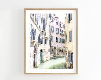Venice watercolor style print, Italy wall art, Instant download