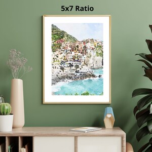 Manarola watercolor print, Cinque Terre travel poster, Italy wall art, Italian beach, Digital Printable Download 2x3, 5x7 8x10, 11x14, 18x24 image 4