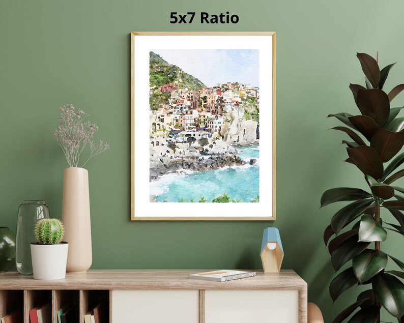 Manarola watercolor print, Cinque Terre travel poster, Italy wall art, Italian beach, Digital Printable Download 2x3, 5x7 8x10, 11x14, 18x24 image 4