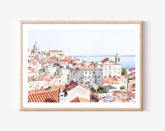 Lisbon Watercolor Print, Portugal Wall Art, Europe Travel Print, Travel Gift, Digital Printable, 4x6, 5x7, 8x10, 11x14, 18x24