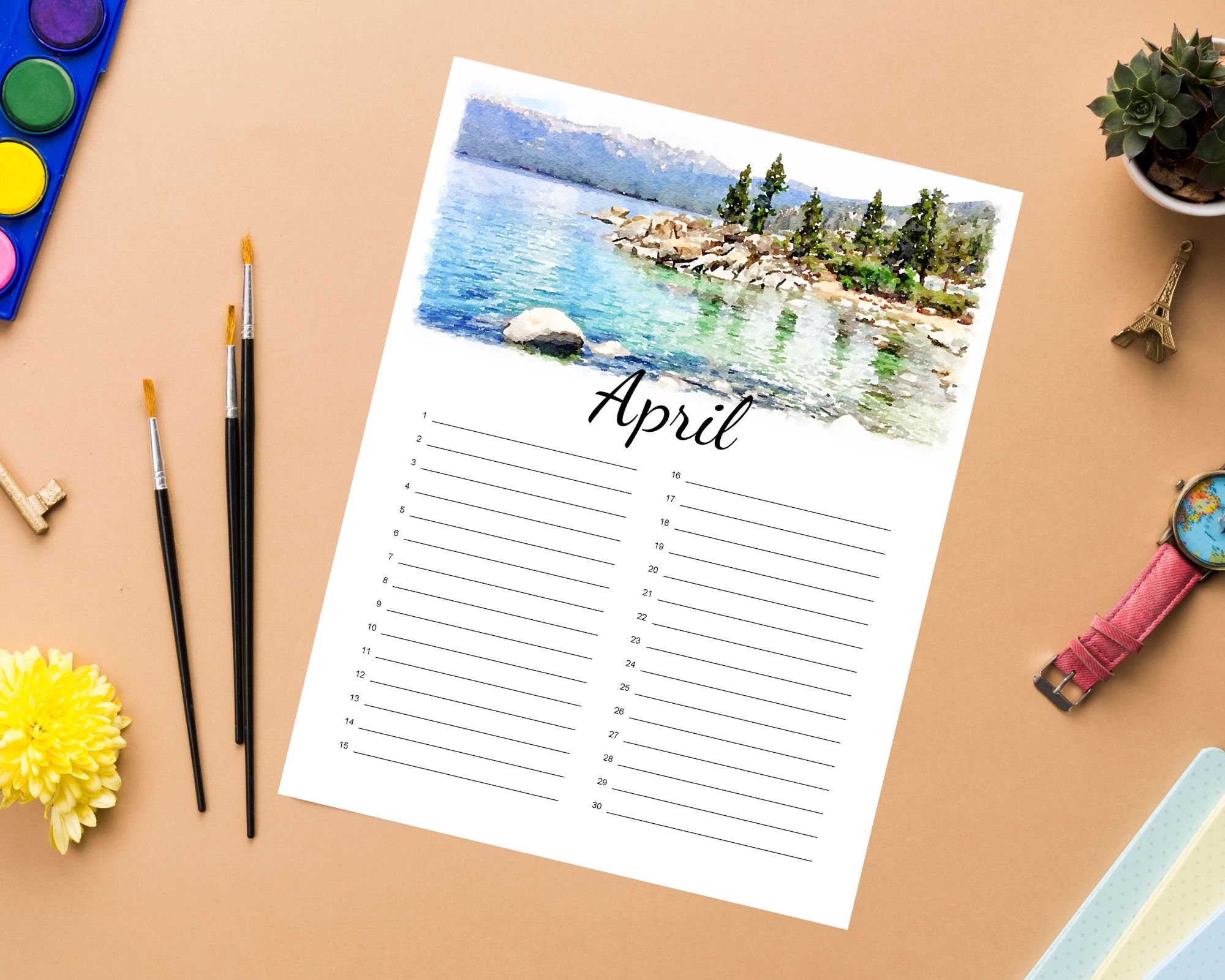 Printable Perpetual Calendar, Landscape Birthday Calendar, Gift for ...