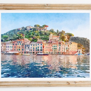 Portofino watercolor print, Amalfi coast, Italy painting, Italy travel gifts, Instant download