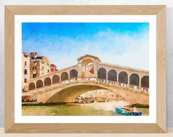 Venice Italy Print Watercolor, Rialto Bridge poster, Venice travel gifts, Instant download