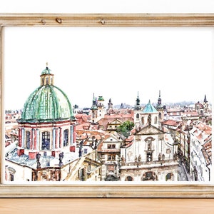 Prague Watercolor Art Print, Czech Republic Print, Europe Watercolor Art, Prague Skyline, Digital Printable 2x3, 5x7, 8x10, 11x14, 18x24